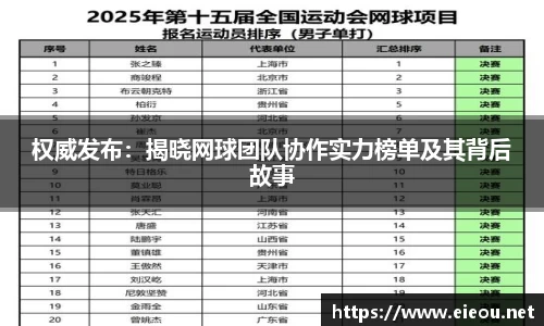 权威发布:揭晓网球团队协作实力榜单及其背后故事