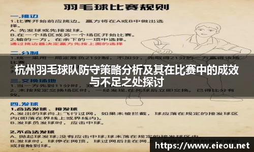 杭州羽毛球队防守策略分析及其在比赛中的成效与不足之处探讨